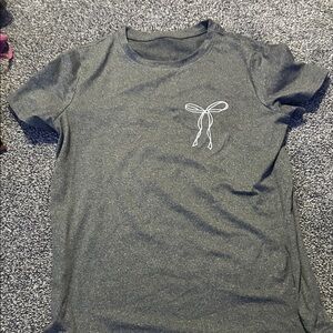 SHEIN Gray Short Sleeve Tee with White Bow Graphic and very soft